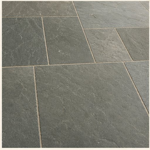 Green-grey Kota stone tiles arranged in a precise geometric floor layout