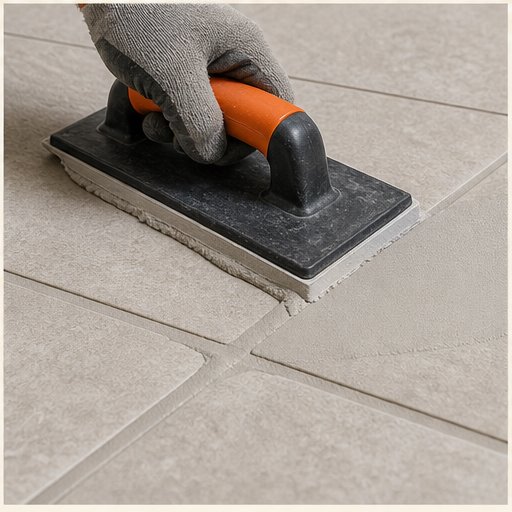 Epoxy grout joints being finished cleanly with a rubber float